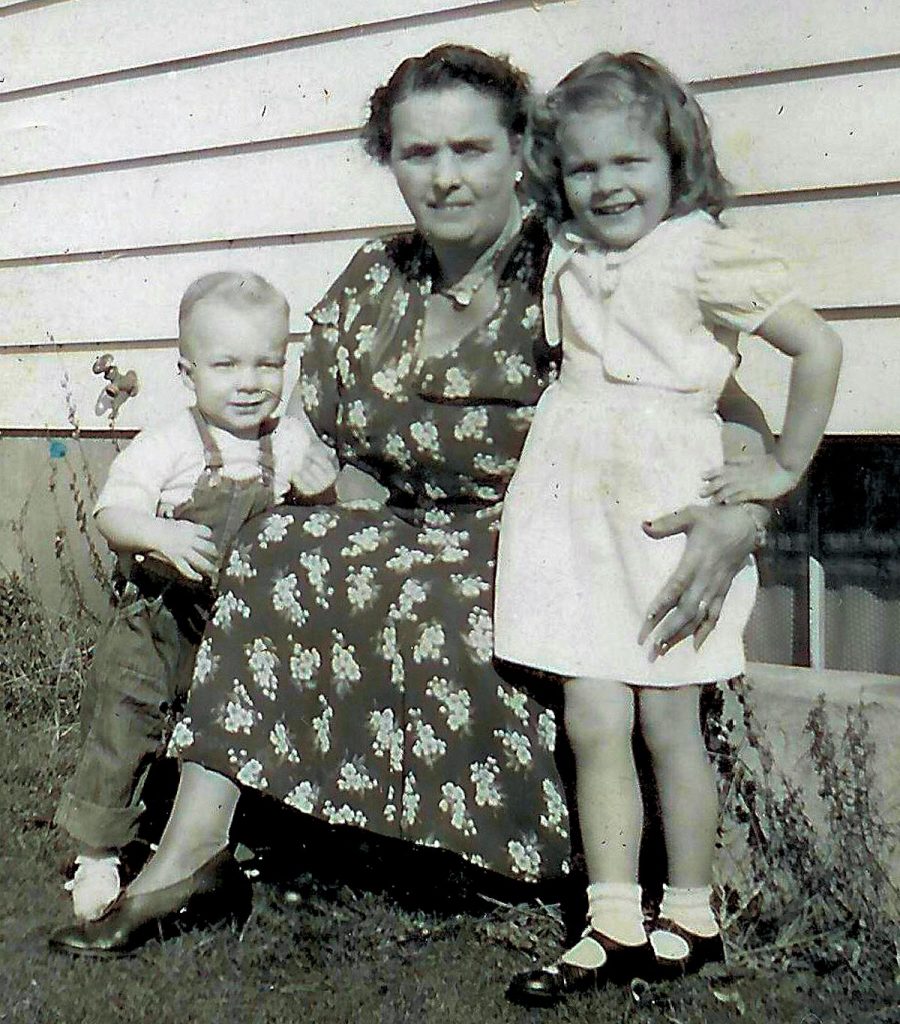 Grandma Westover with 2 of her grandchildren, Kirk on the left and Barta on the  right. 
