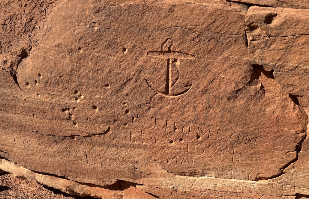 Kurg engraved his name on the rock near Camp Windy in 1876